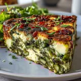 Vibrant Spring Veggie Frittata with Asparagus and Goat Cheese, baked golden and fluffy with fresh herbs and cherry tomatoes.
