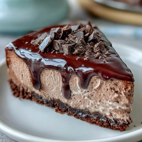 High-protein chocolate cheesecake with a creamy, guilt-free texture and cocoa crust.