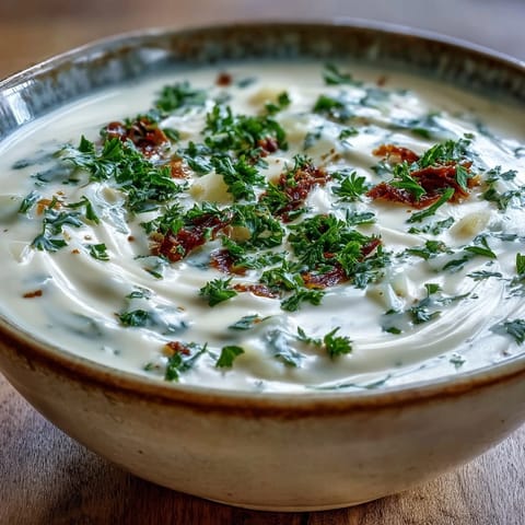 Velvety Creamy Potato Soup with Cabbage steaming in a white bowl, with carrots and tender cabbage flecks visible throughout.