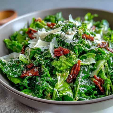 Bright arugula salad with lemon vinaigrette and shaved Parmesan, offering a tangy, peppery bite in every forkful.