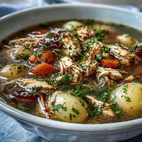Slow Cooker Chicken Pot Pie Soup with tender chicken and hearty vegetables in a creamy broth, perfect for cozy family dinners.