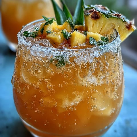 Grad Party Punch: Mango Pineapple Sparkling Lemonade bright with fresh fruit.