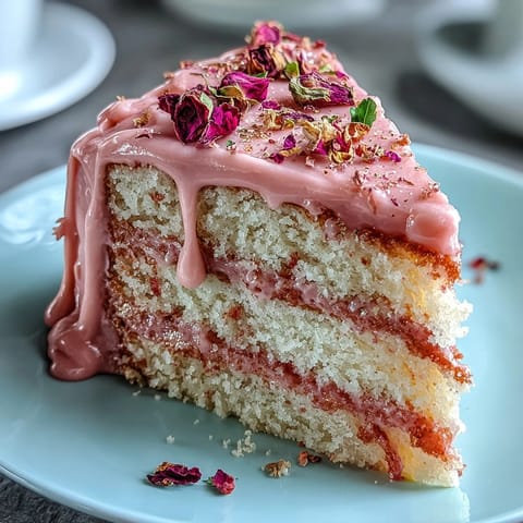 Delicate pink rosé velvet cake, perfect for celebrations, adorned with gold.