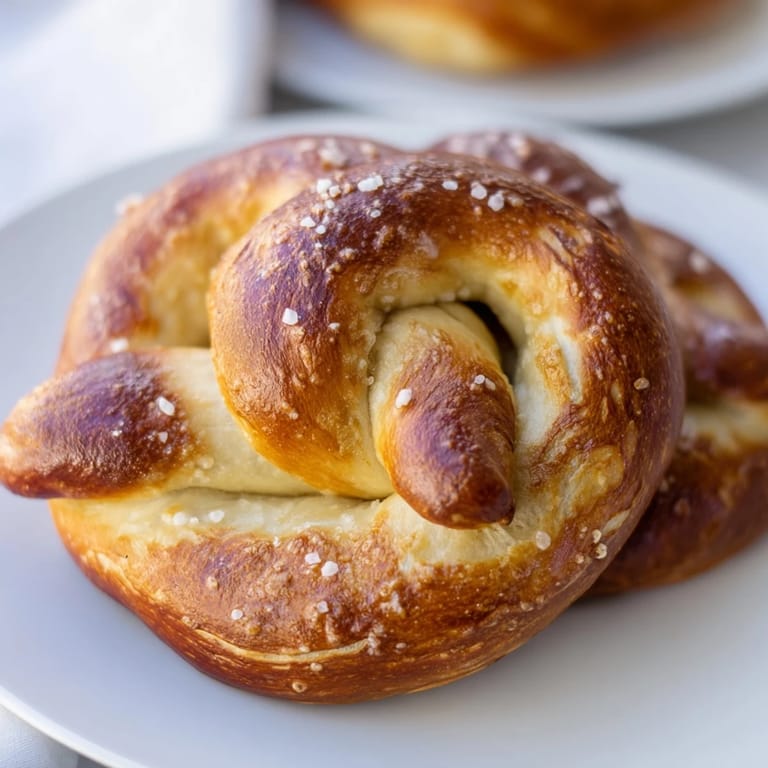 Twisted, buttery Soft Pretzels cooling on a wire rack, ready to dip into tangy mustard.