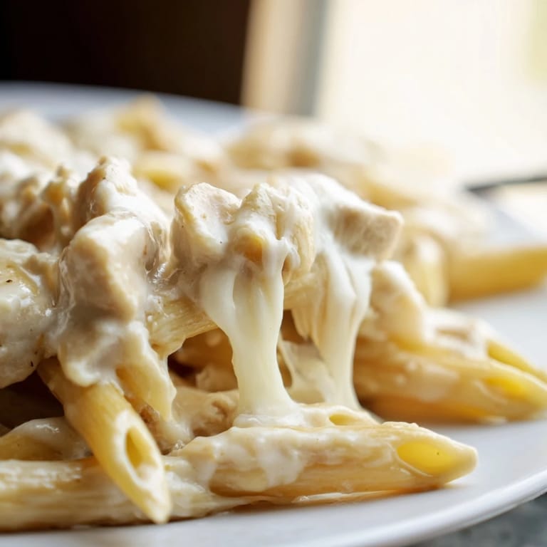 A close-up of Chicken Ranch Pasta Bake garnished with fresh chives, showcasing a comforting American casserole.
