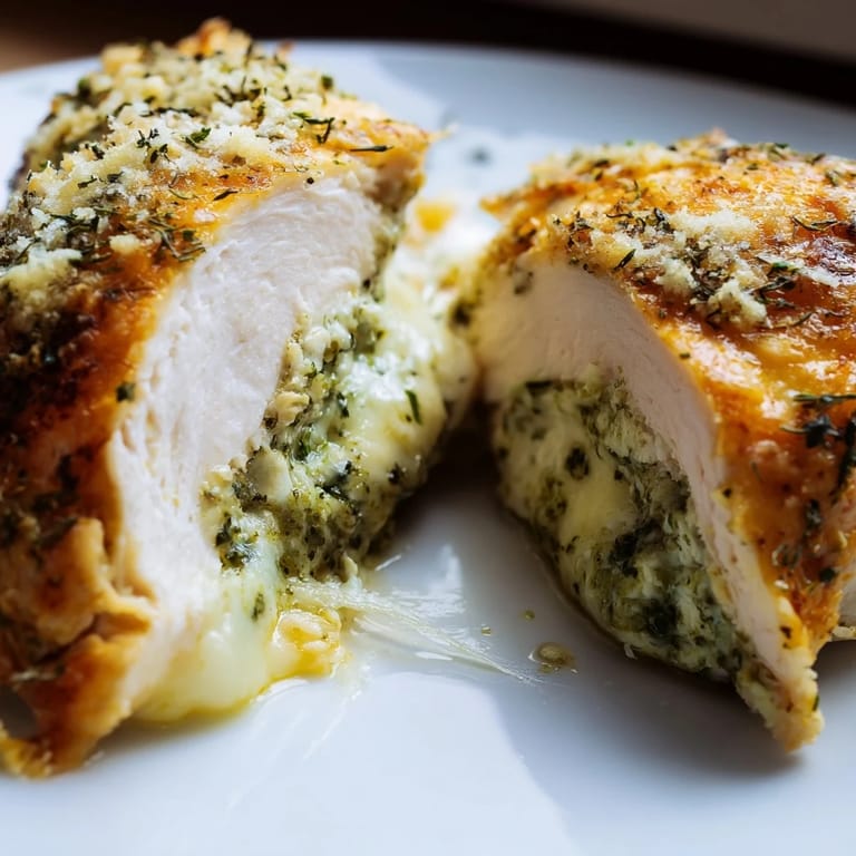 Serve this juicy Mozzarella & Pesto Stuffed Chicken alongside a crisp green salad and roasted vegetables for a complete meal.
