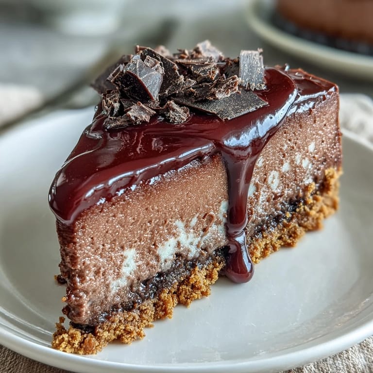 Enjoy lighter chocolate cottage cheese cheesecake, served with chocolate shavings.