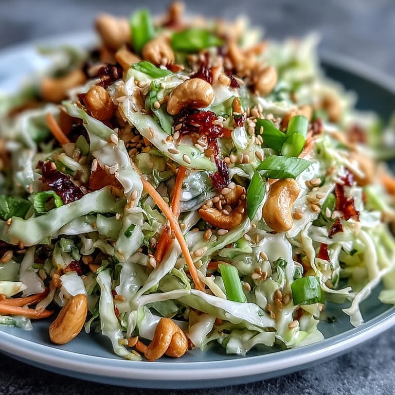 Appetizing Asian Cabbage Salad with julienned carrots and green onions, tossed in a vibrant sesame-ginger vinaigrette.