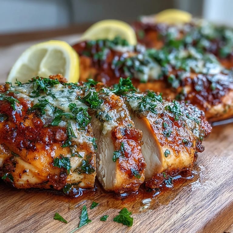 Seasoned Oven Baked Chicken Breast resting on a baking sheet before serving.