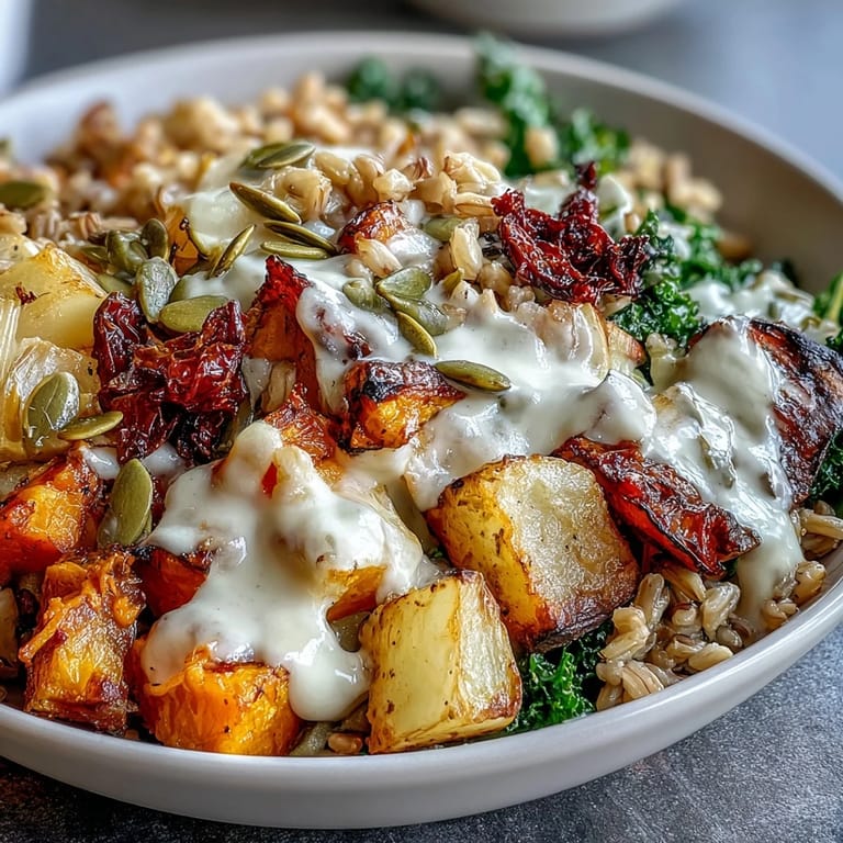 Close-up of a colorful, gluten-free grain bowl with sweet potatoes and parsley, ready for a nutritious vegetarian dinner.