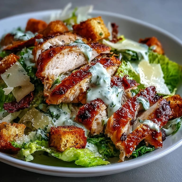 Fresh Caesar Chicken Bowl featuring golden croutons and grated parmesan, ready to serve