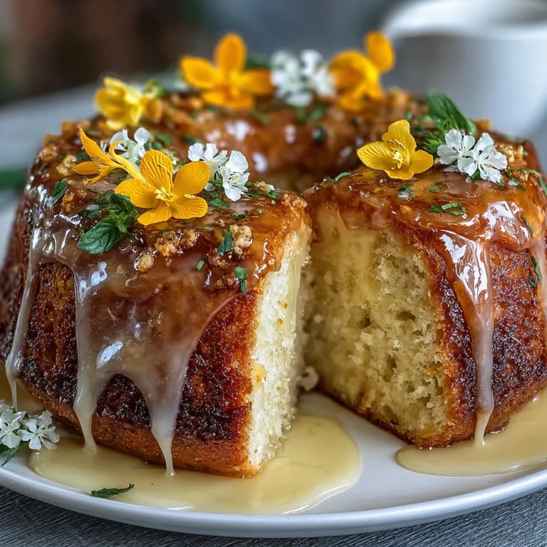 Zesty lemon loaf cake topped with tangy drizzle and delicate edible blooms, ideal for special occasions.