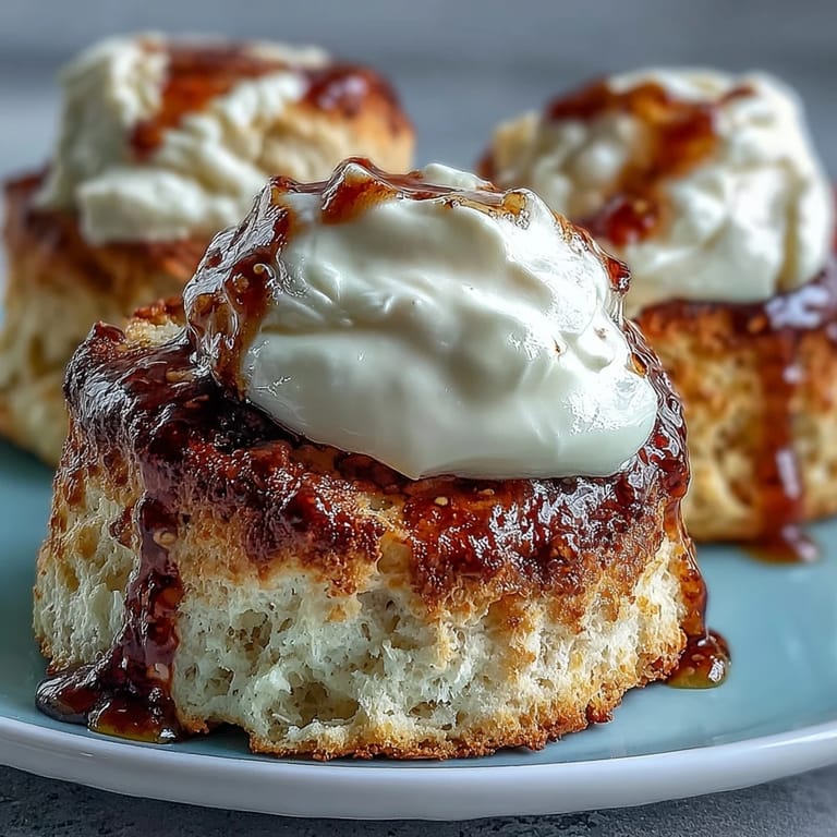 Light, buttery scones infused with subtle dandelion honey, paired with smooth clotted cream for a delightful, elegant dessert or afternoon snack.