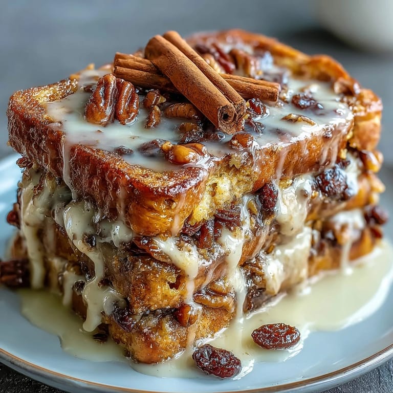 Classic Easy Capirotada with Cinnamon, Piloncillo, and Raisins—savory and sweet Mexican dessert with toasted bread, gooey cheese, and warm piloncillo glaze.