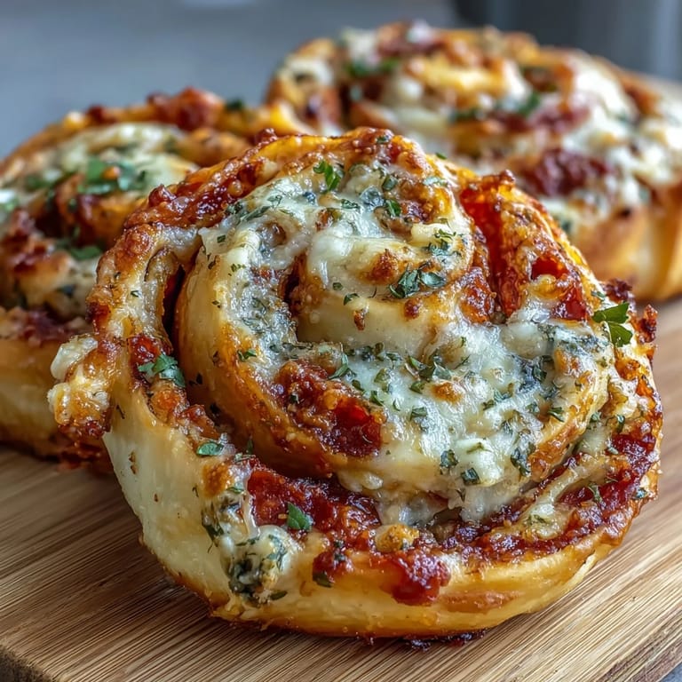 Baked pizza pinwheels with savory pepperoni and melted cheese, swirled in a crispy golden crust, perfect for parties or game day.