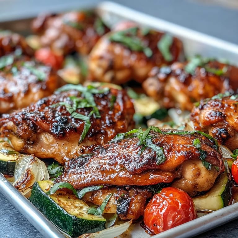 Vibrant sheet pan chicken dinner featuring tender zucchini, sweet corn, and juicy chicken in a smoky lemon marinade.
