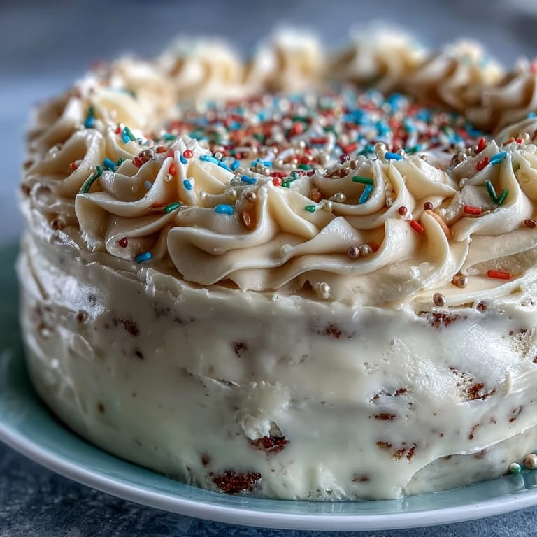 Close-up of a festive Class of 2026 Confetti Cake with bubbly champagne frosting.