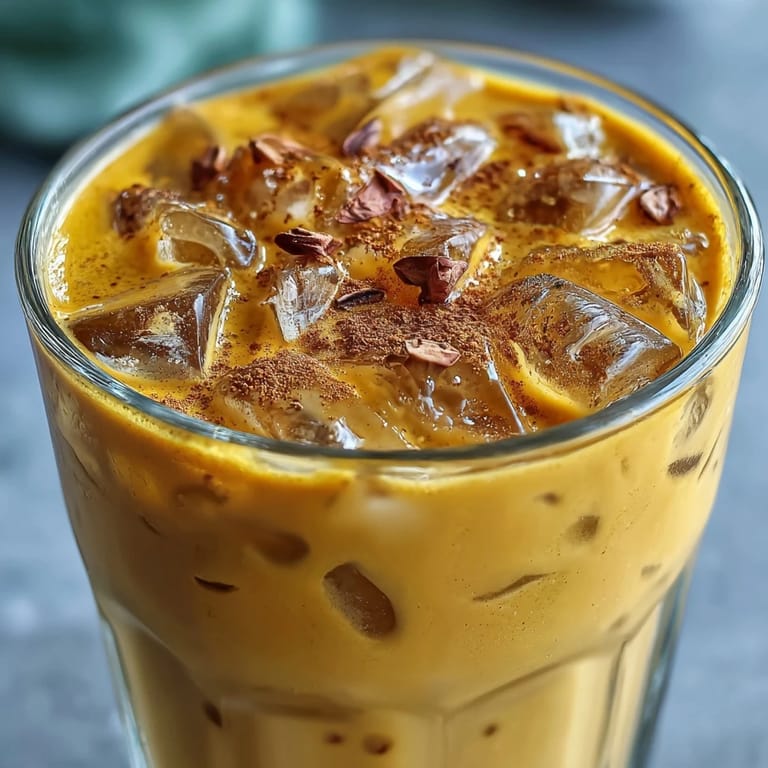 Refreshing Turmeric Golden Milk Iced Latte with ice and spice garnish.
