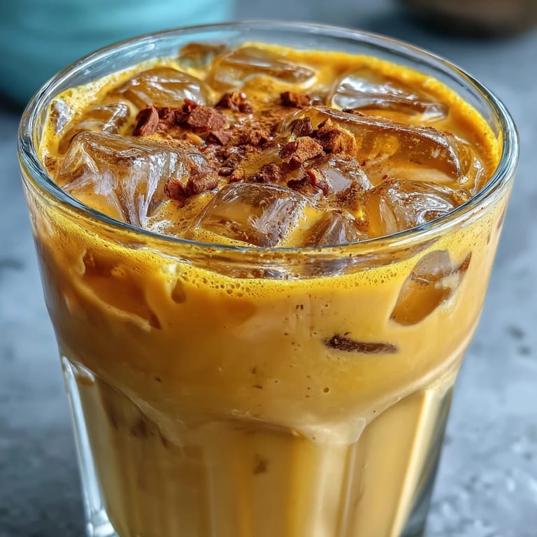 Creamy Turmeric Golden Milk Iced Latte, a perfect, chilled, healthy beverage.