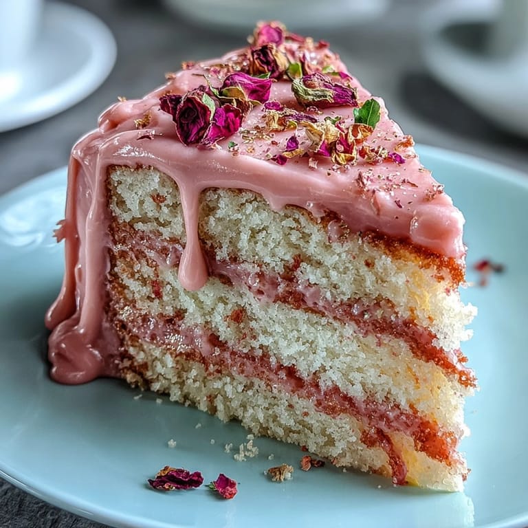 Delicate pink rosé velvet cake, perfect for celebrations, adorned with gold.