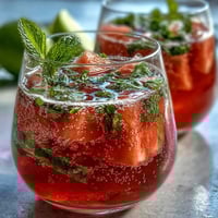 Refreshing watermelon mint spritz mocktail with vibrant pink hue and fresh mint garnish, perfect for summer sipping.