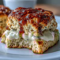 Dandelion Honey Scones with Clotted Cream: golden, tender scones drizzled with floral honey and topped with rich clotted cream—perfect for spring brunch.