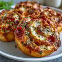 Flaky puff pastry pinwheels oozing with gooey mozzarella and zesty pepperoni, baked to golden perfection for an irresistible snack.