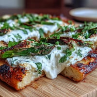 Roasted asparagus flatbread with creamy burrata and bright lemon zest.