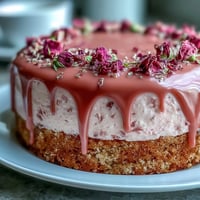Brigital Shower Rosé Velvet Cake boasts a pretty pink hue with elegant gold drip.